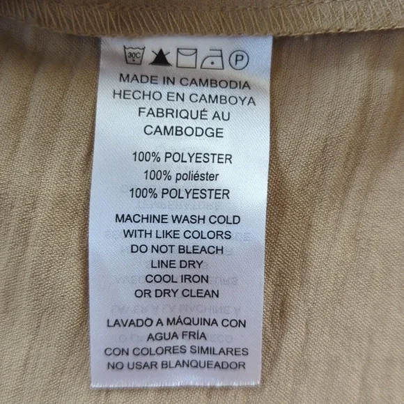 Michael Michael Kors Chain Accent Collared V-Neck Long Sleeve Blouse LARGE Tan - Picture 3 of 16